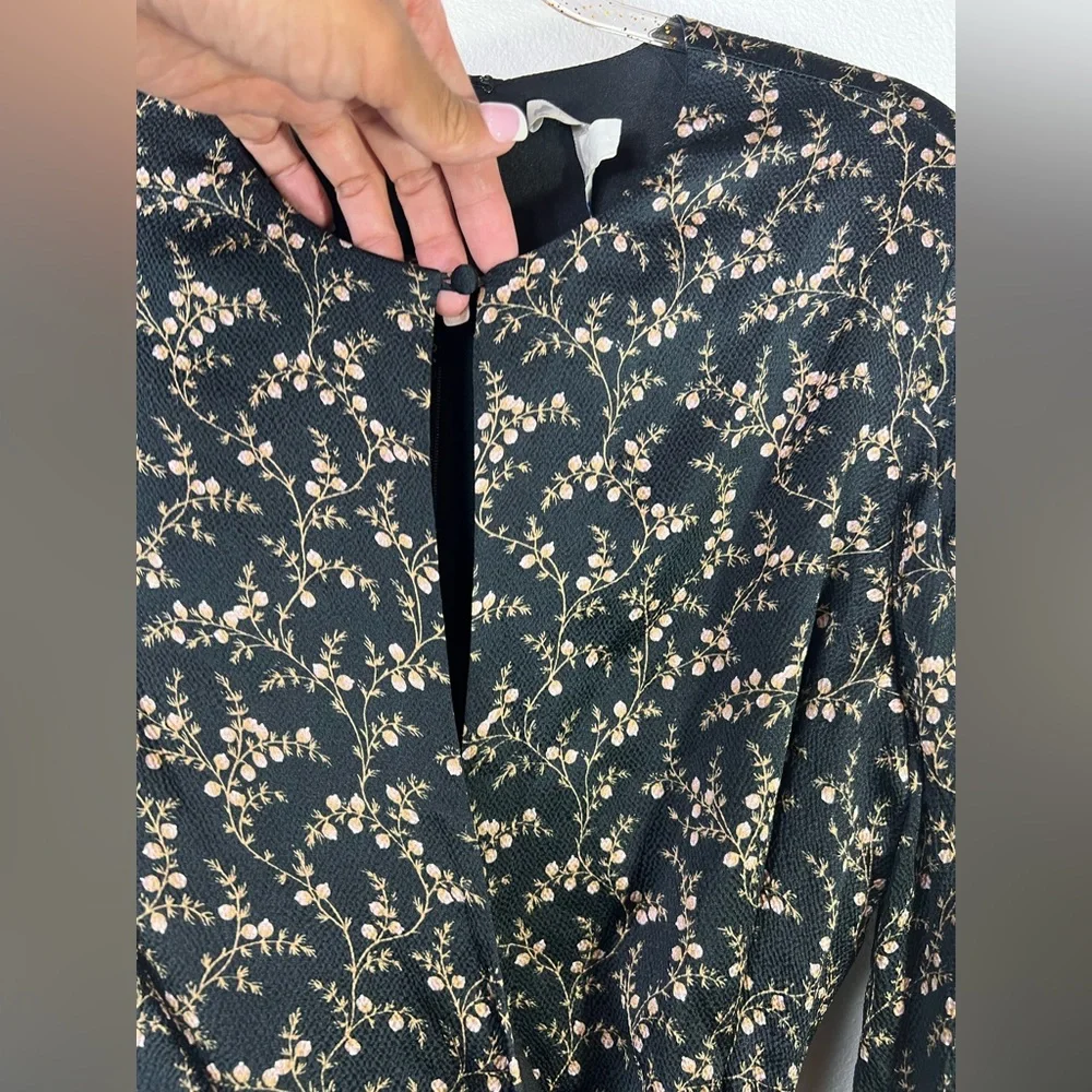 Jonathan Simkhai Hammered Silk Keyhole Tie-Front Asymmetrical Floral Dress Sz 1 - Picture 6 of 14